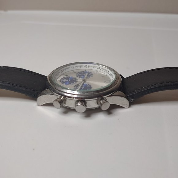 Silver Tone And Blue Watch With Leather Band - Picture 6 of 14